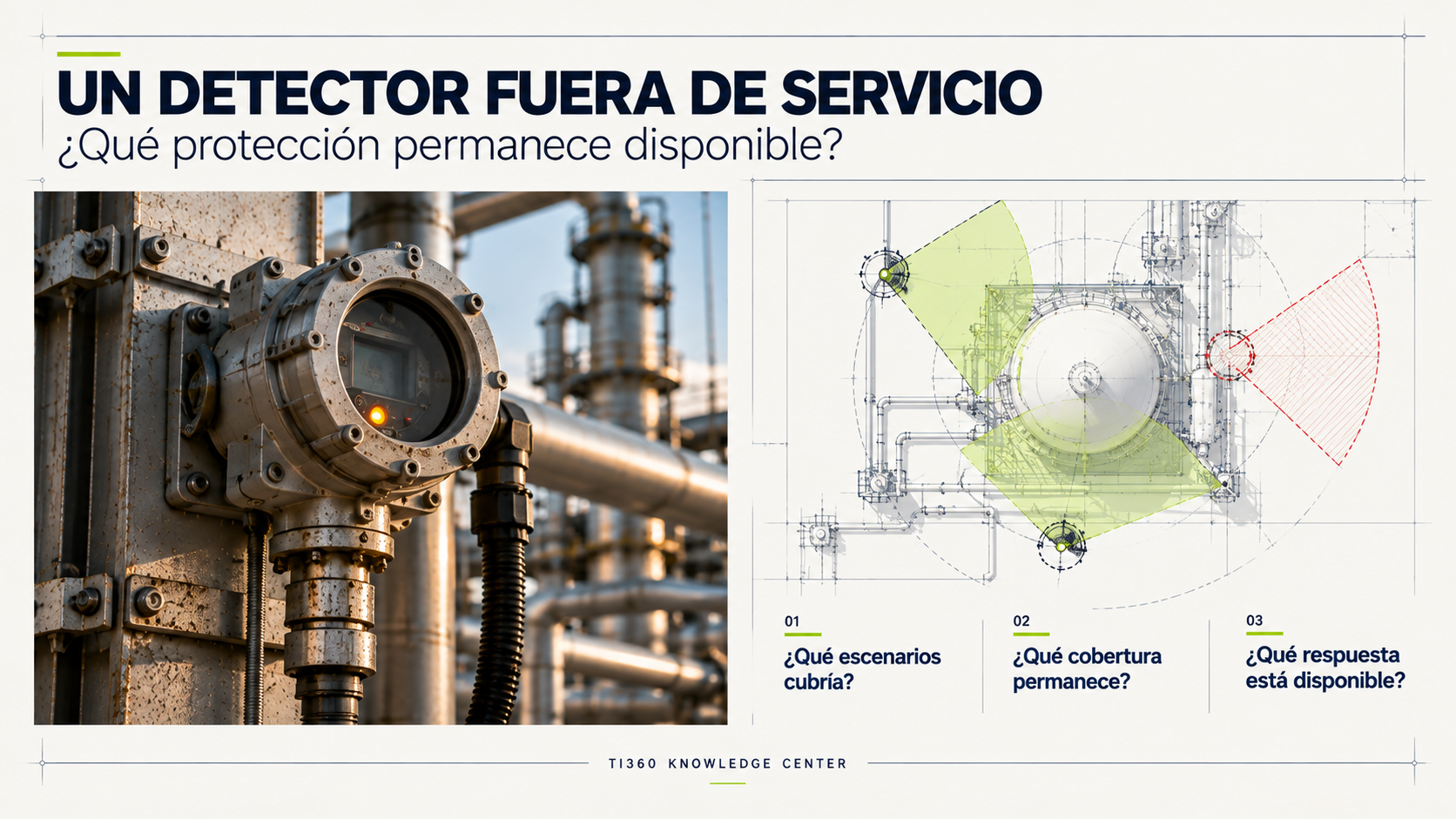 Caso industrial de un detector de gas fuera de servicio y evaluación de cobertura y respuesta disponibles