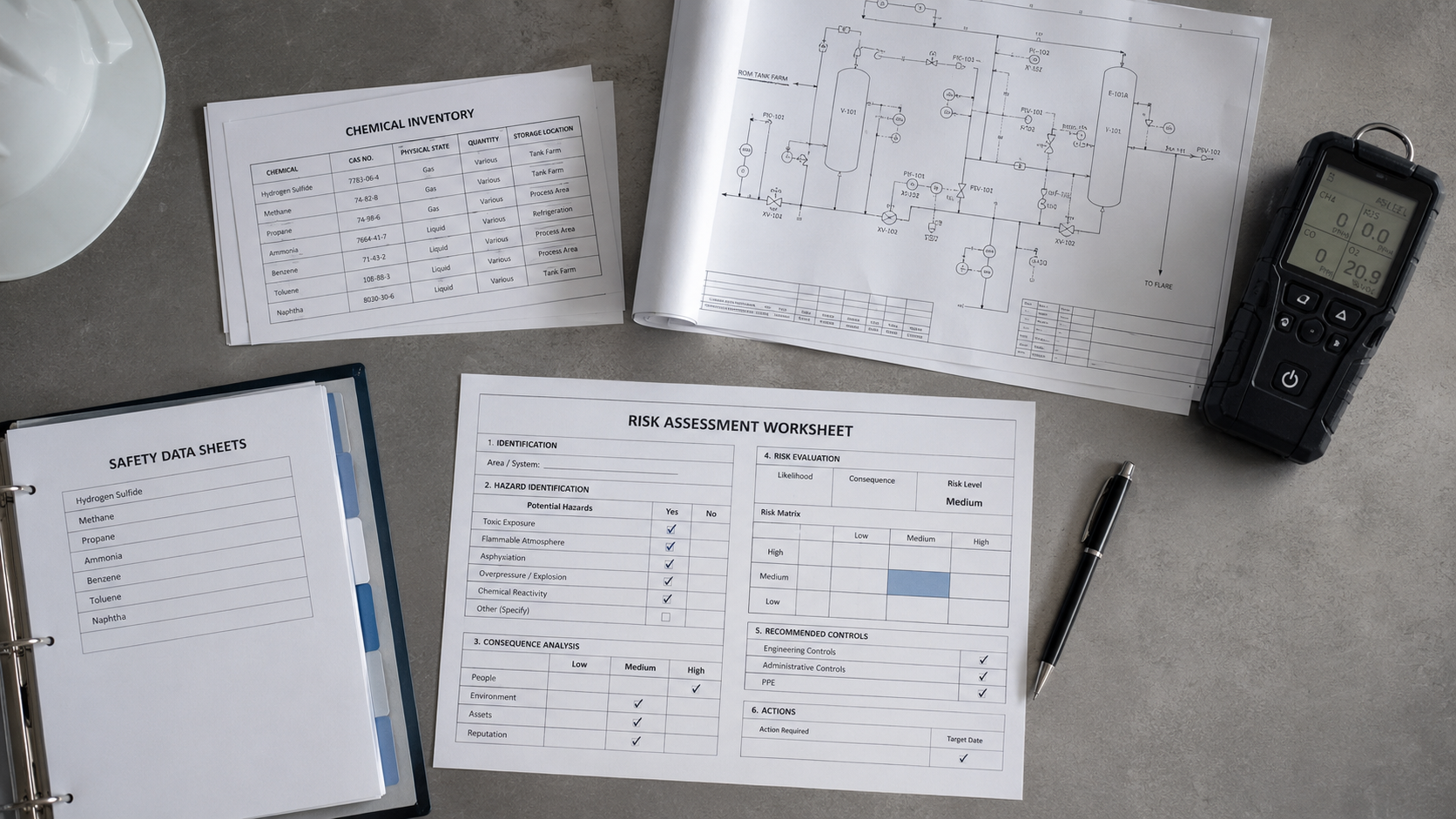 Checklist técnico para identificar los gases que deben evaluarse en una planta industrial