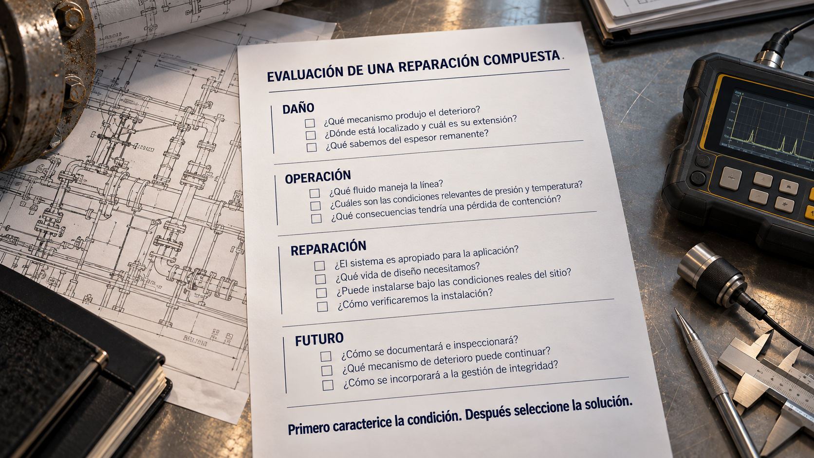 Checklist para evaluar una reparación con materiales compuestos en tuberías