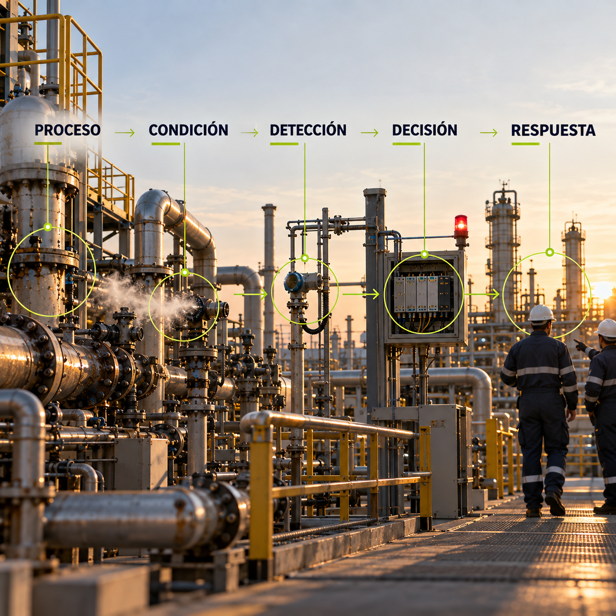 Funcionamiento de un sistema industrial de detección de gas y fuego desde el proceso hasta la respuesta