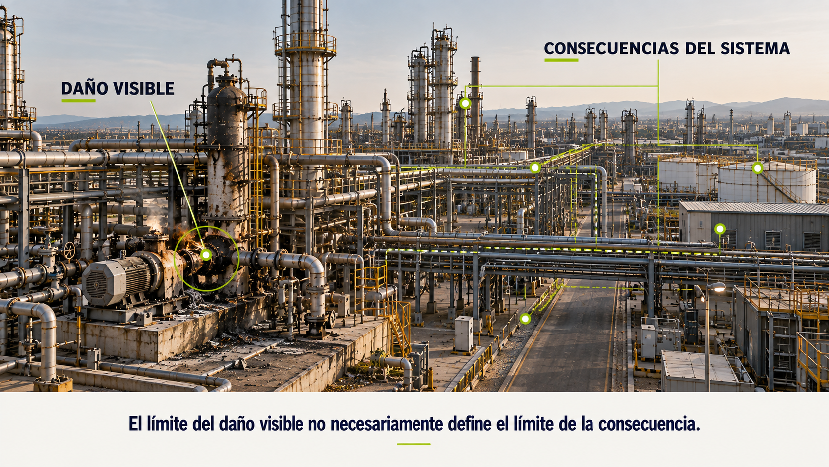 Daño visible y consecuencias de un incendio en una instalación industrial