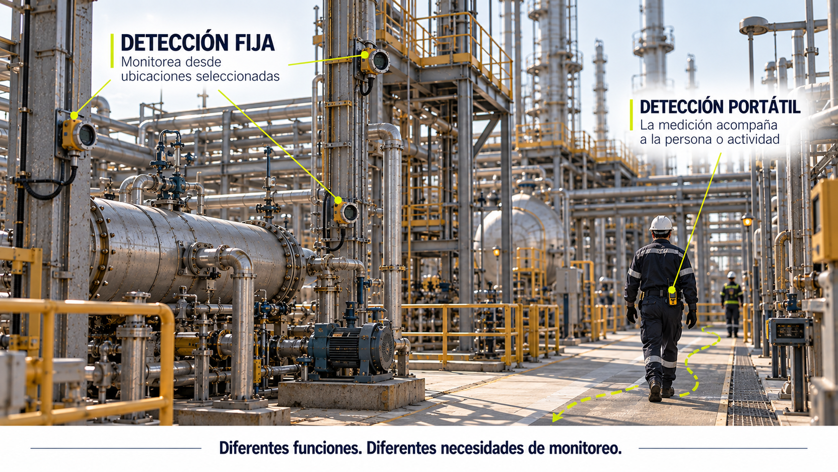 Diferencia entre monitoreo fijo y portátil de gas en una instalación industrial