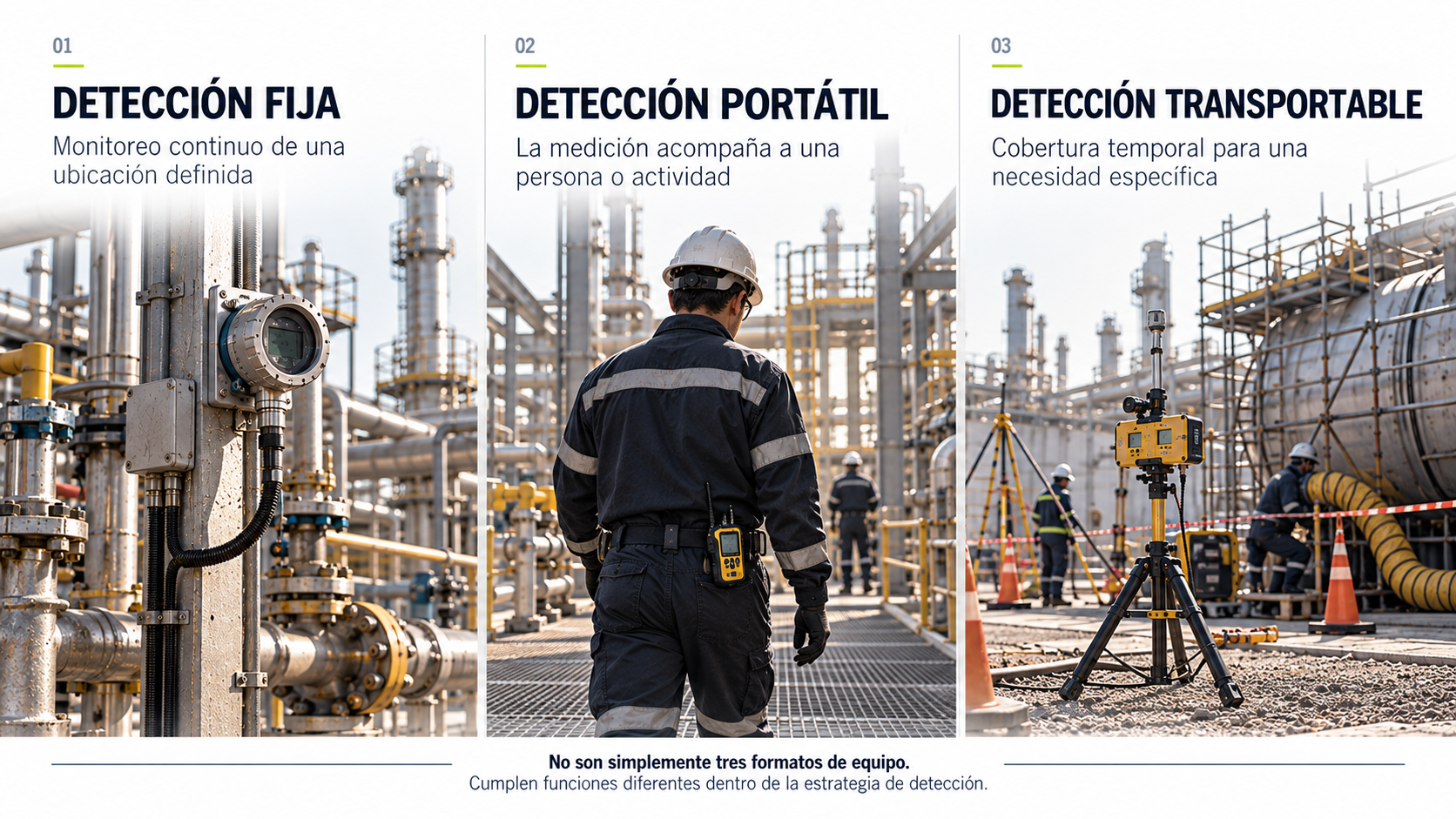 Diferencias entre detección fija, portátil y transportable de gas