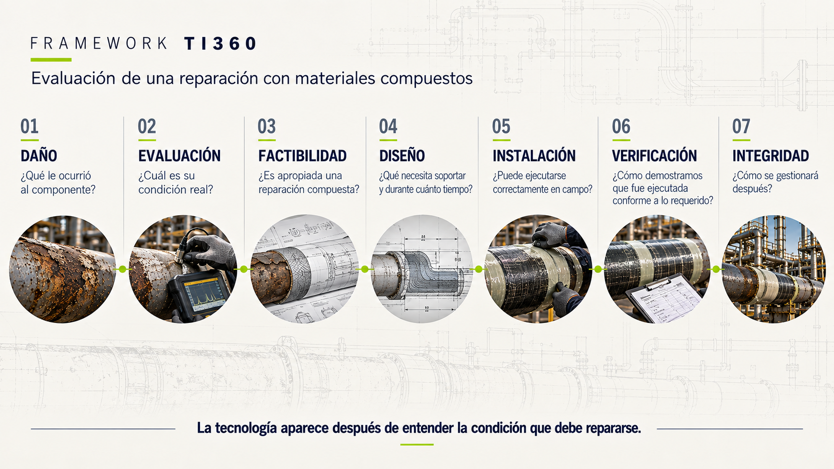 Framework TI360 para evaluar reparaciones de tuberías con materiales compuestos
