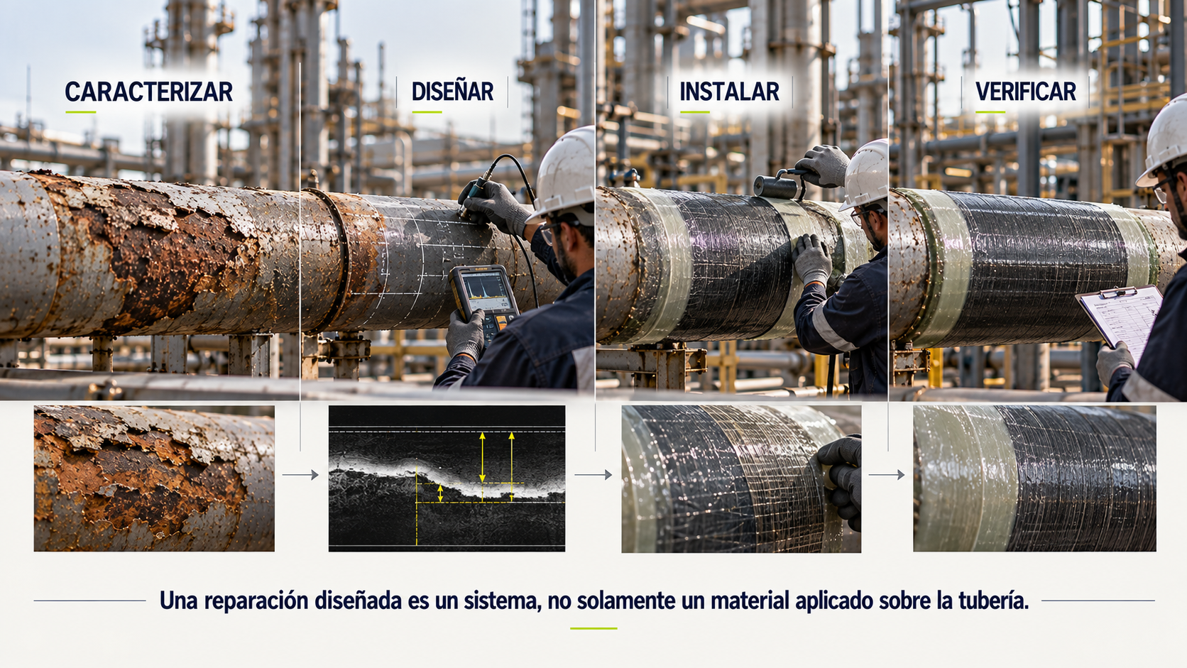 Proceso de diseño e instalación de una reparación compuesta en tubería
